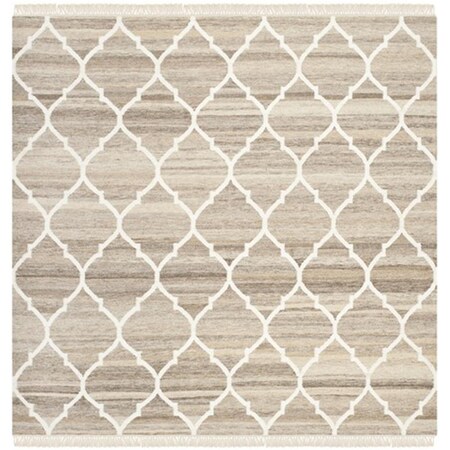 Safavieh Natural Kilim Hand Woven Flat Weave Square Rug- Light Grey - Ivory- 5 x 5 ft. NKM317A-5SQ